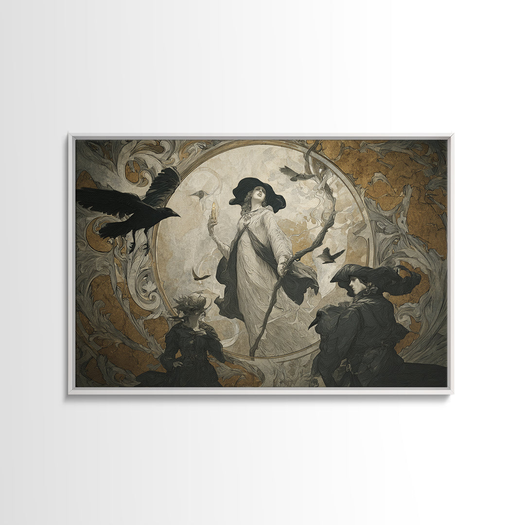 Art Nouveau Witchcraft, Symbolist Gothic Landscape, Landscape Wall Art, Gothic Horror Wall Art, Framed Canvas Print, Halloween Wall Art