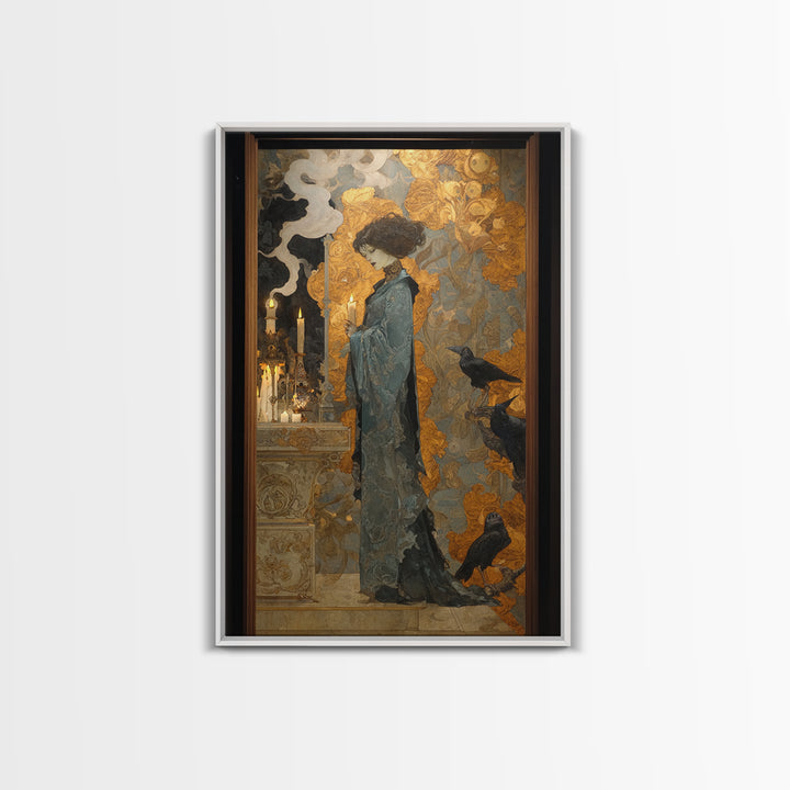 Art Nouveau Witchcraft, Ornate Symbolist Art, Vertical Wall Art, Gothic Horror Wall Art, Framed Canvas Print, Halloween Wall Art