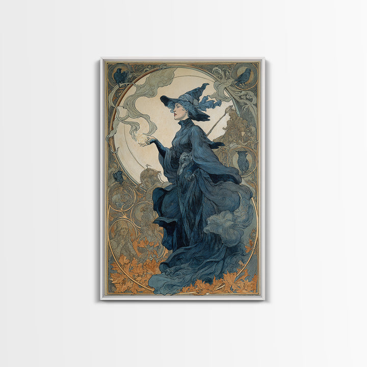 Art Nouveau Witchcraft, Symbolist Death Art, Vertical Wall Art, Dark Halloween Decor, Framed Canvas Print, Halloween Wall Art