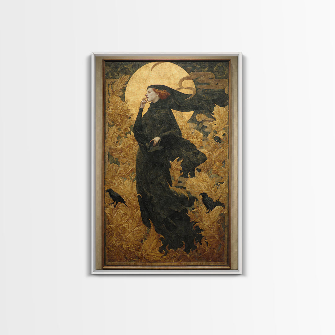 Art Nouveau Witchcraft, Dark Symbolist Art, Vertical Wall Art, Dark Halloween Decor, Canvas Print, Halloween Wall Art