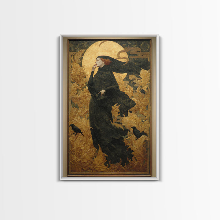 Art Nouveau Witchcraft, Dark Symbolist Art, Vertical Wall Art, Dark Halloween Decor, Canvas Print, Halloween Wall Art