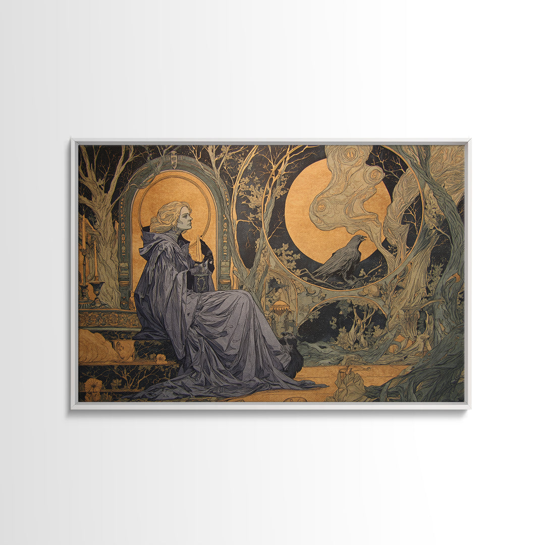 Art Nouveau Witchcraft, Expressionist Gothic Art, Landscape Wall Art, Macabre Wall Art, Framed Canvas Print, Halloween Wall Art
