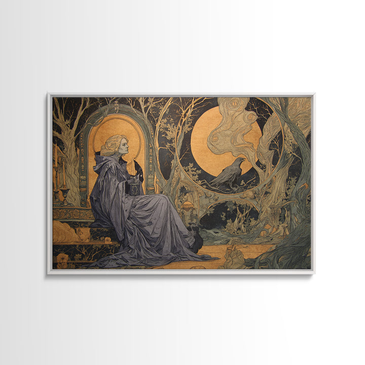 Art Nouveau Witchcraft, Expressionist Gothic Art, Landscape Wall Art, Macabre Wall Art, Framed Canvas Print, Halloween Wall Art