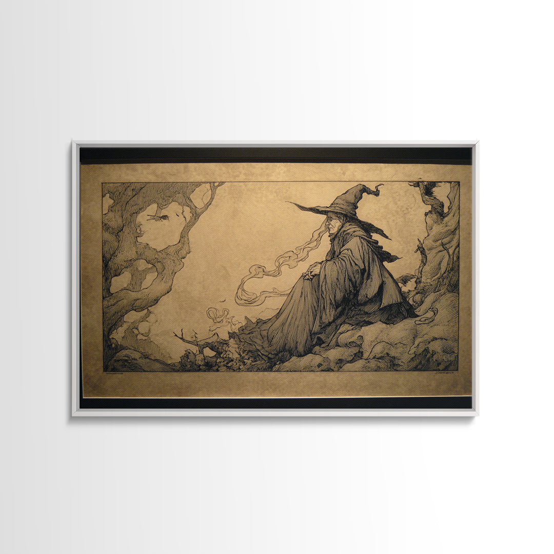 Art Nouveau Witchcraft, Gothic Storybook Art, Landscape Wall Art, Dark Fantasy Wall Art, Framed Canvas Print, Halloween Wall Art