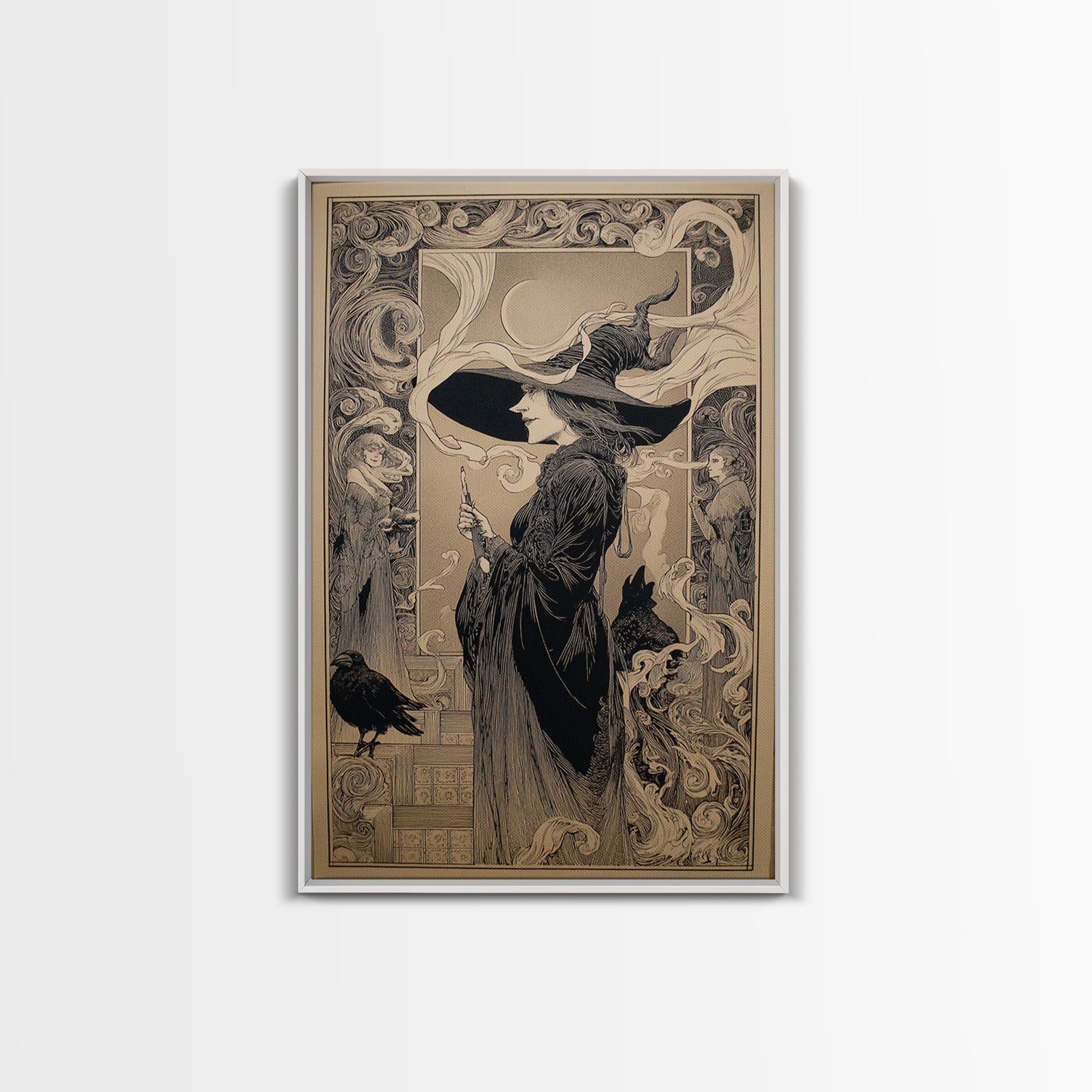 Art Nouveau Witchcraft, Victorian Macabre Art, Vertical Wall Art
