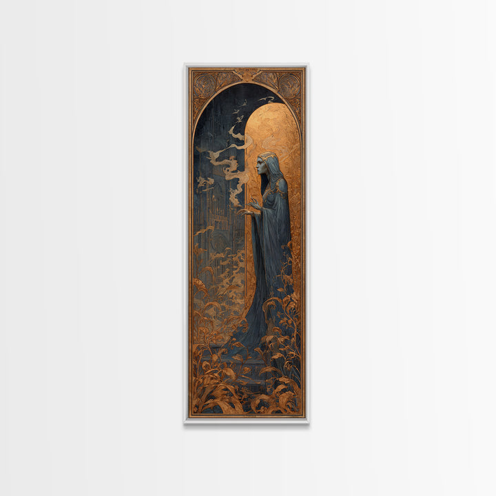 Art Nouveau Witchcraft, Surreal Apocalyptic Art, Tall Narrow Wall Art, Gothic Horror Wall Art, Framed Canvas Print
