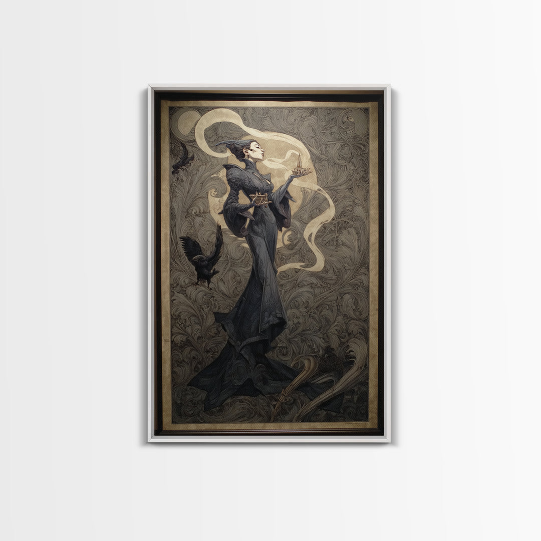 Art Nouveau Witchcraft, Biomechanical Horror Art, Vertical Wall Art, Gothic Horror Wall Art, Canvas Print, Halloween Wall Art
