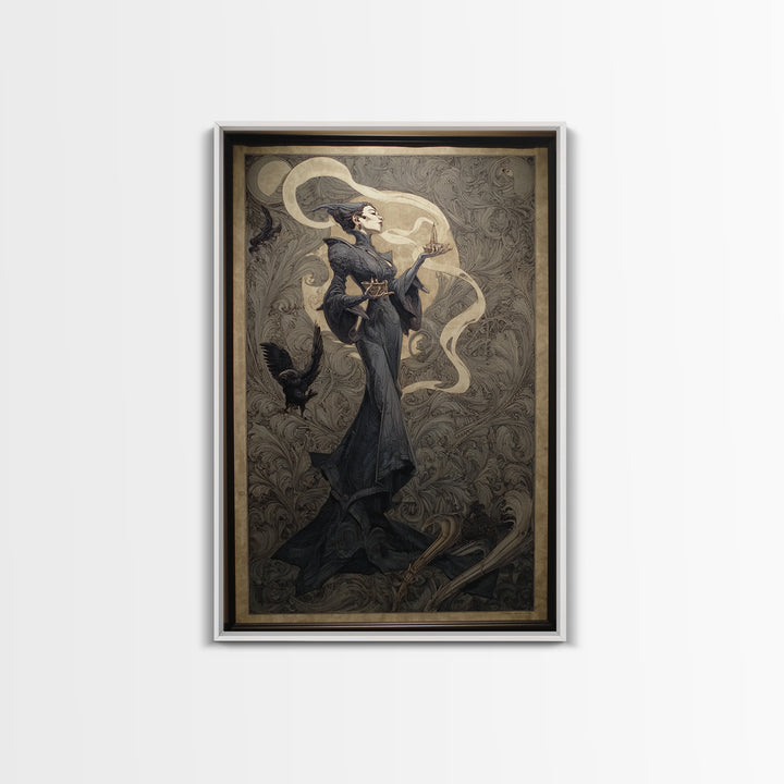 Art Nouveau Witchcraft, Biomechanical Horror Art, Vertical Wall Art, Gothic Horror Wall Art, Canvas Print, Halloween Wall Art