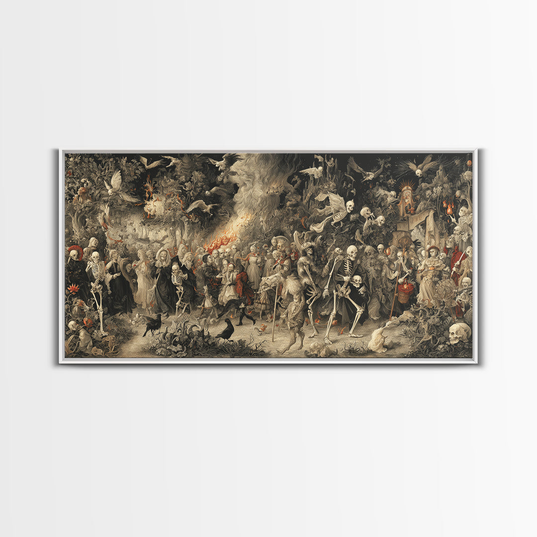 Medieval Danse Macabre, Medieval Grotesque Art, Wide Panoramic Art, Gothic Horror Wall Art, Canvas Print, Halloween Wall Art