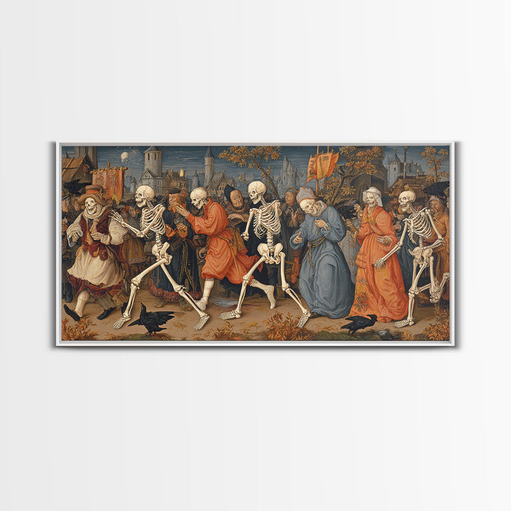 Medieval Danse Macabre, Danse Macabre Art, Wide Panoramic Art, Dark Fantasy Wall Art, Canvas Print, Halloween Wall Art