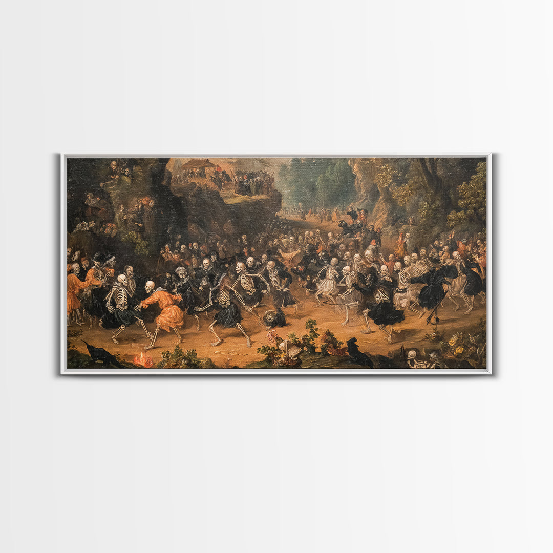 Medieval Danse Macabre, Baroque Witchcraft Art, Wide Panoramic Art, Dark Halloween Decor, Canvas Print, Halloween Wall Art