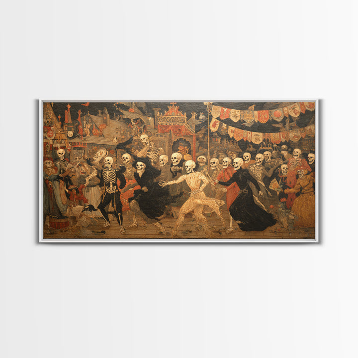 Medieval Danse Macabre, Grotesque Carnival Art, Wide Panoramic Art, Dark Fantasy Wall Art, Canvas Print, Halloween Wall Art