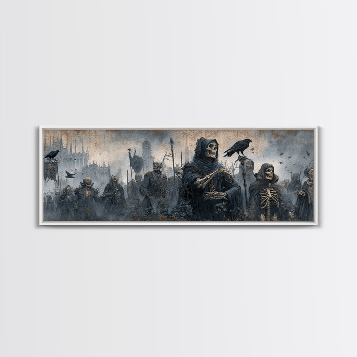Medieval Danse Macabre, Surreal Apocalyptic Art, Extra Wide Wall Art, Dark Fantasy Wall Art, Framed Canvas Print, Halloween Wall Art
