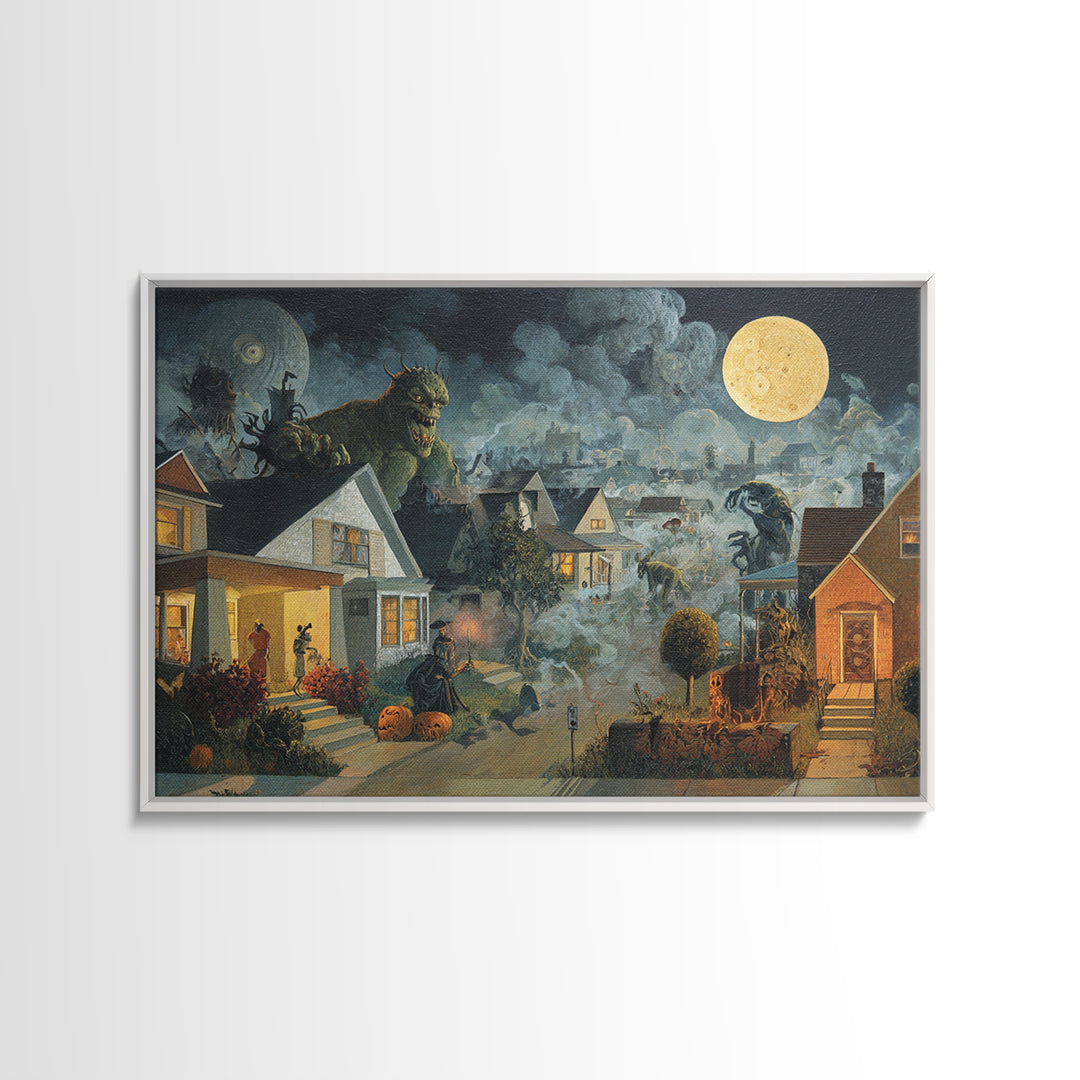 1950s Halloween Nostalgia, Medieval Grotesque Art, Landscape Wall Art, Gothic Horror Wall Art, Canvas Print, Halloween Wall Art