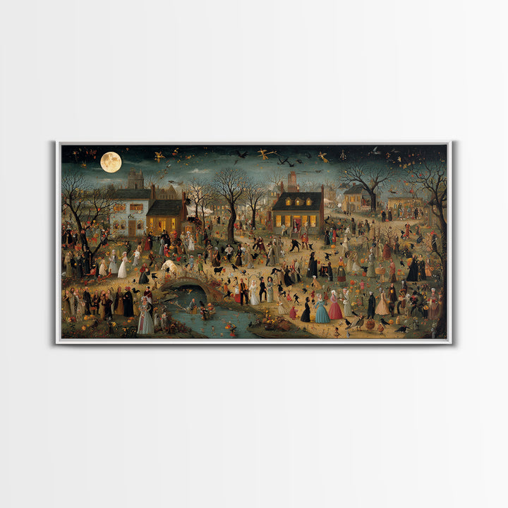 1950s Halloween Nostalgia, Northern Renaissance Horror, Wide Panoramic Art, Macabre Wall Art, Canvas Print, Halloween Wall Art