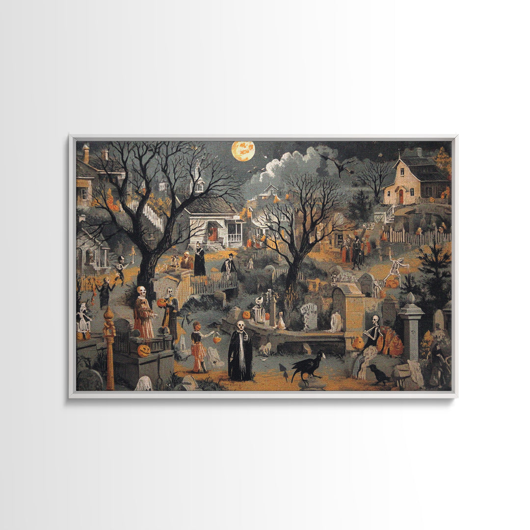 1950s Halloween Nostalgia, Danse Macabre Art, Landscape Wall Art, Macabre Wall Art, Canvas Print, Halloween Wall Art