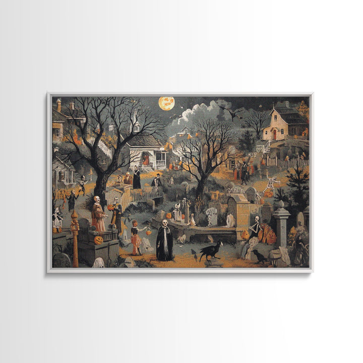 1950s Halloween Nostalgia, Danse Macabre Art, Landscape Wall Art, Macabre Wall Art, Canvas Print, Halloween Wall Art