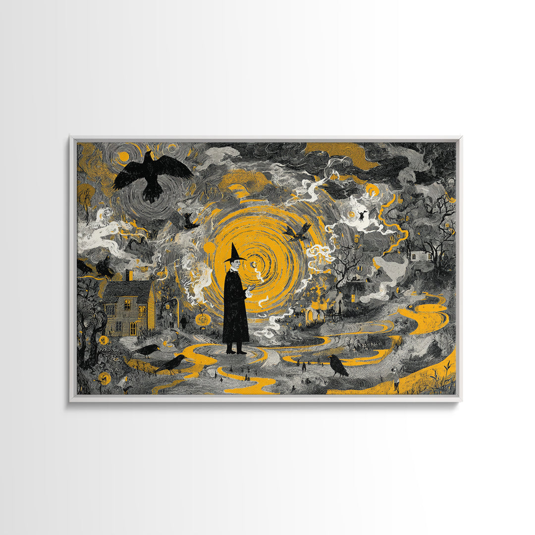 1950s Halloween Nostalgia, Baroque Witchcraft Art, Landscape Wall Art, Gothic Horror Wall Art, Framed Canvas Print, Halloween Wall Art