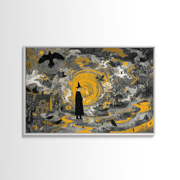 1950s Halloween Nostalgia, Baroque Witchcraft Art, Landscape Wall Art, Gothic Horror Wall Art, Framed Canvas Print, Halloween Wall Art