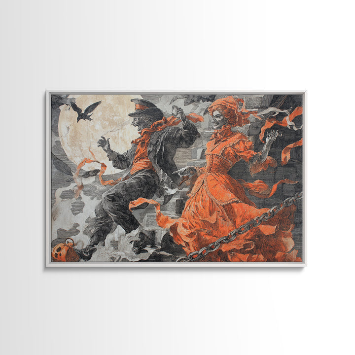 1950s Halloween Nostalgia, Architectural Etching Art, Landscape Wall Art, Gothic Horror Wall Art, Framed Canvas Print