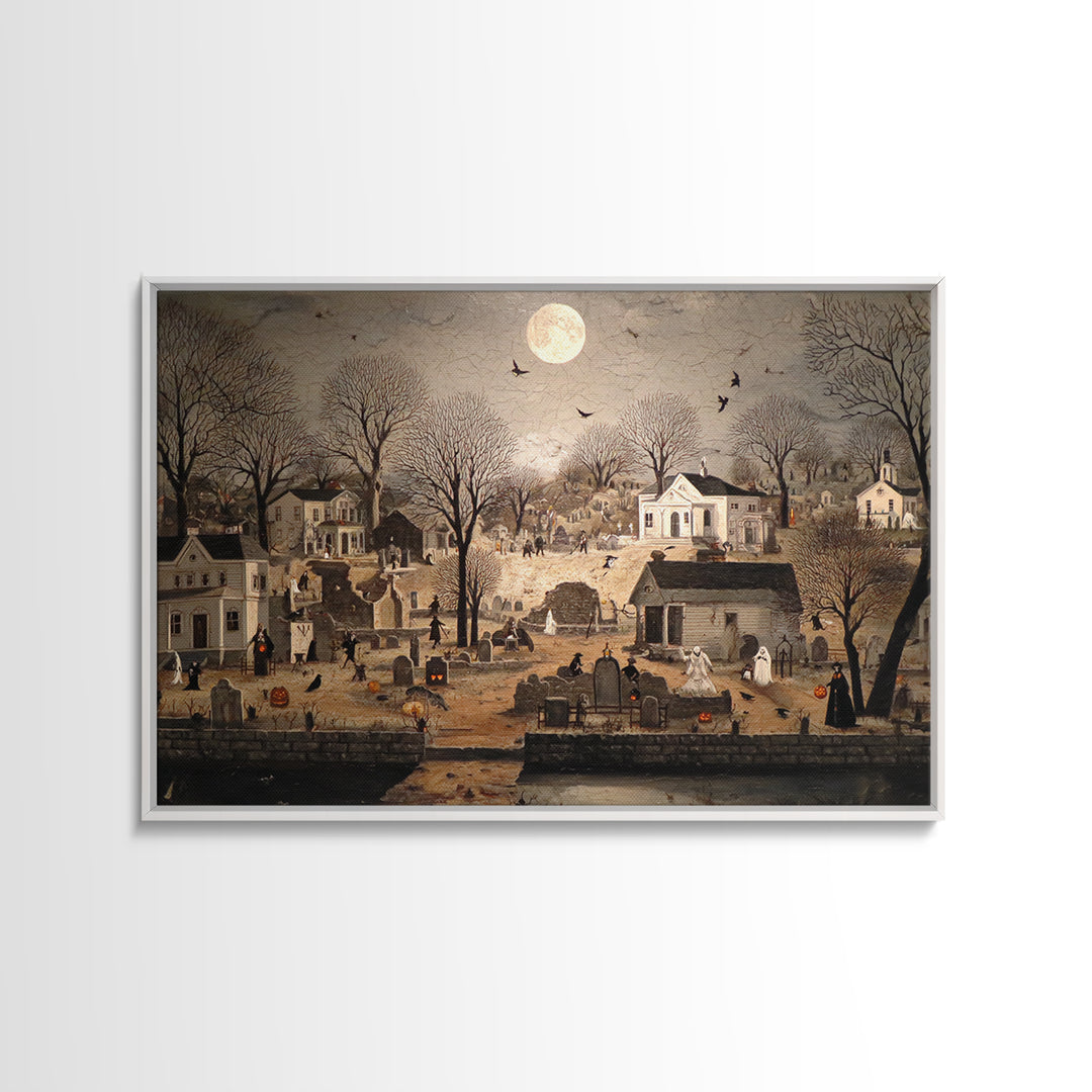 1950s Halloween Nostalgia, Romantic Gothic Landscape, Landscape Wall Art, Dark Halloween Decor, Canvas Print, Halloween Wall Art