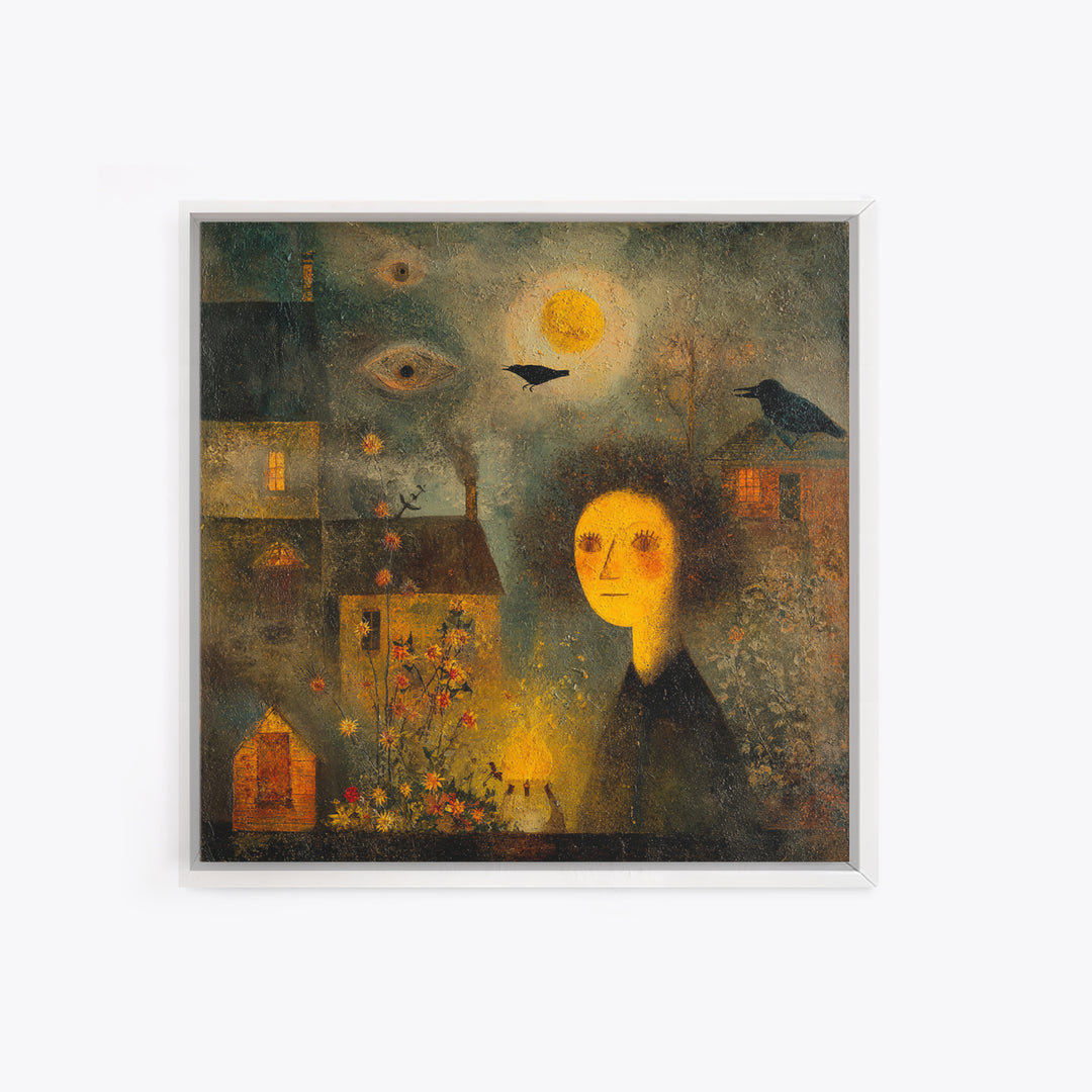 1950s Halloween Nostalgia, Symbolist Dream Art, Square Wall Art, Dark Halloween Decor, Canvas Print, Halloween Wall Art