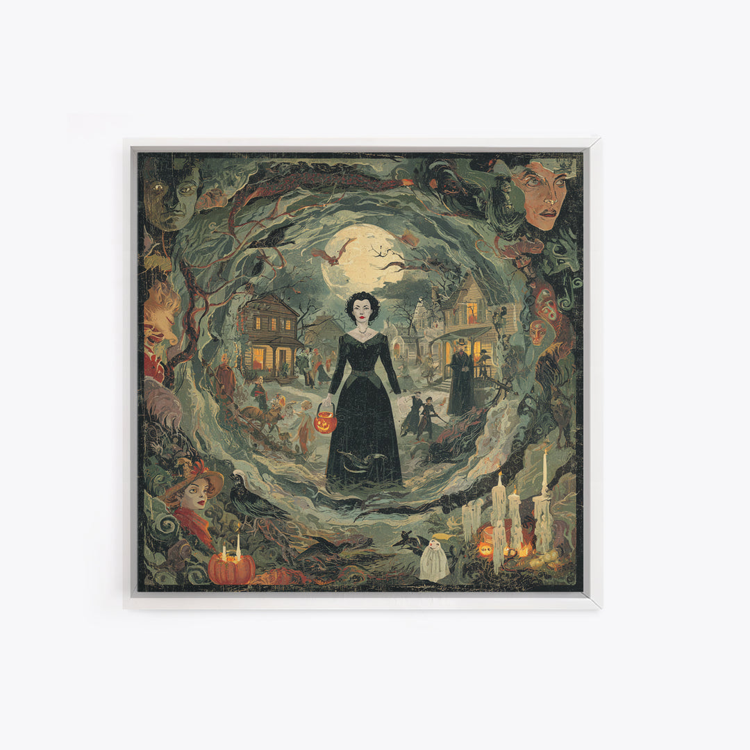 1950s Halloween Nostalgia, Dark Symbolist Art, Square Wall Art, Gothic Horror Wall Art, Framed Canvas Print, Halloween Wall Art