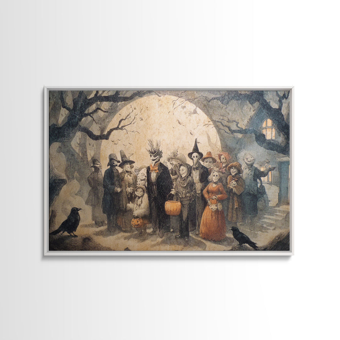 1950s Halloween Nostalgia, Expressionist Nightmare Art, Landscape Wall Art, Macabre Wall Art, Framed Canvas Print, Halloween Wall Art