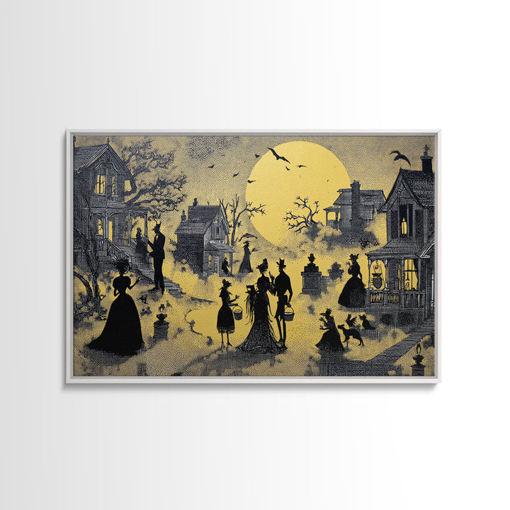 1950s Halloween Nostalgia, Decadent Line Art, Landscape Wall Art, Dark Halloween Decor, Canvas Print, Halloween Wall Art