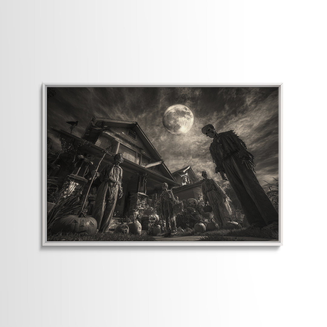 1950s Halloween Nostalgia, Biomechanical Horror Art, Landscape Wall Art, Dark Fantasy Wall Art, Framed Canvas Print, Halloween Wall Art