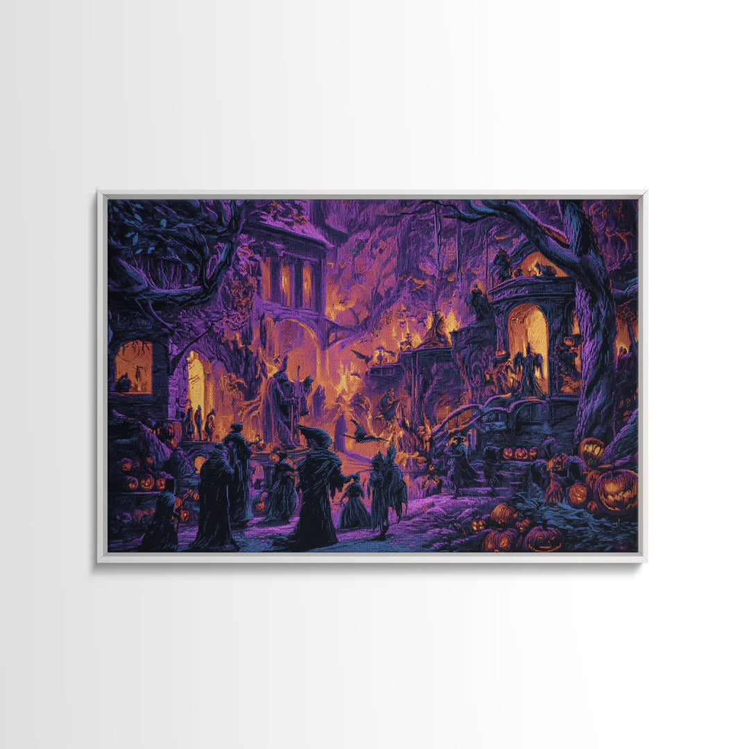 1980s Neon Horror, Medieval Grotesque Art, Landscape Wall Art, Dark Halloween Decor, Canvas Print, Halloween Wall Art