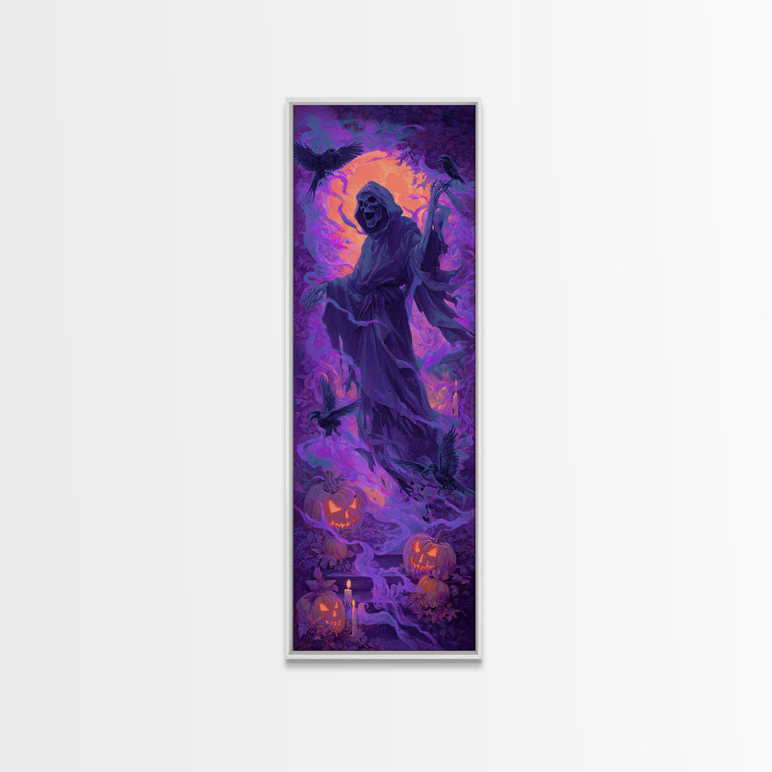 1980s Neon Horror, Dark Renaissance Art, Tall Narrow Wall Art, Dark Fantasy Wall Art, Framed Canvas Print, Halloween Wall Art