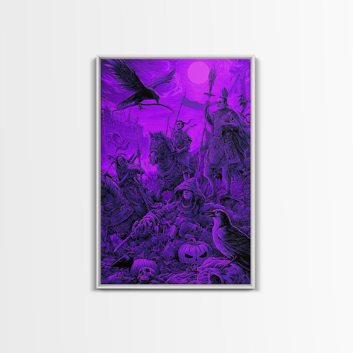 1980s Neon Horror, Renaissance Engraving Art, Vertical Wall Art, Dark Fantasy Wall Art, Framed Canvas Print, Halloween Wall Art