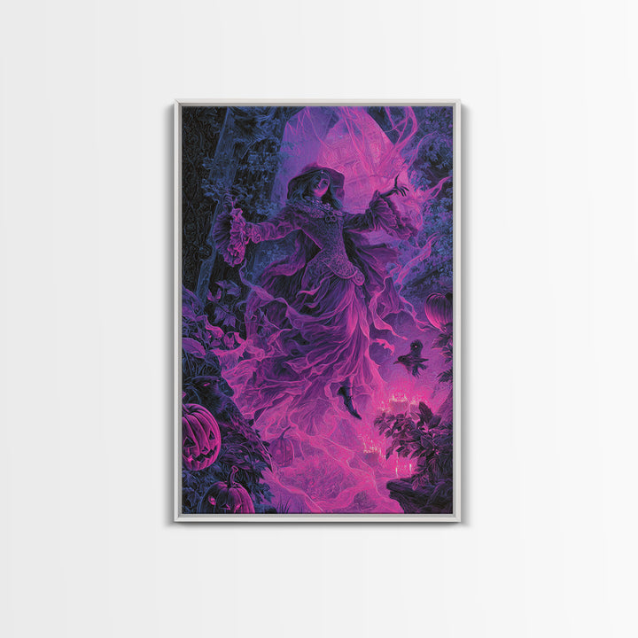 1980s Neon Horror, Ornate Symbolist Art, Vertical Wall Art, Gothic Horror Wall Art, Framed Canvas Print, Halloween Wall Art
