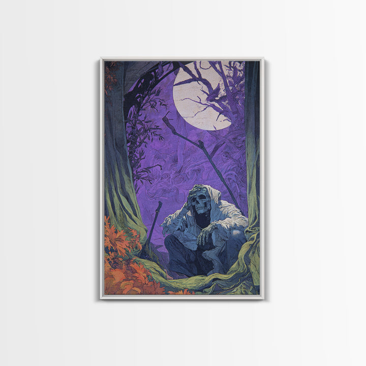 1980s Neon Horror, Symbolist Etching Art, Vertical Wall Art, Macabre Wall Art, Canvas Print, Halloween Wall Art, Gothic Home Decor