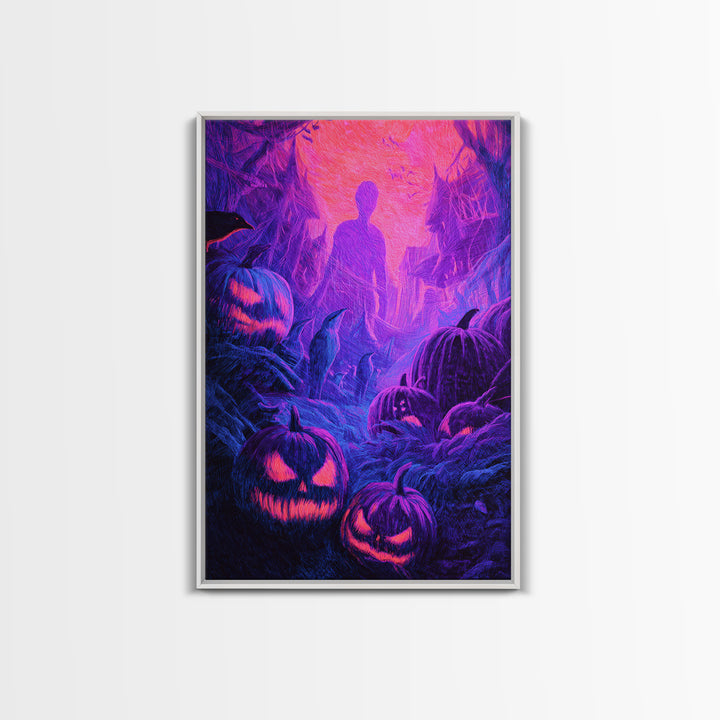 1980s Neon Horror, Expressionist Gothic Art, Vertical Wall Art, Macabre Wall Art, Canvas Print, Halloween Wall Art, Horror Wall Art