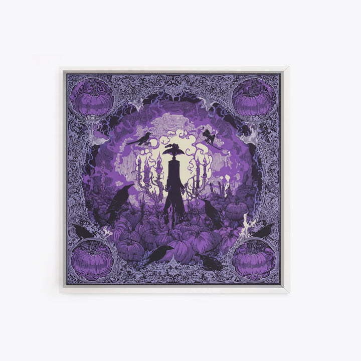 1980s Neon Horror, Decadent Line Art, Square Wall Art, Dark Halloween Decor, Canvas Print, Halloween Wall Art