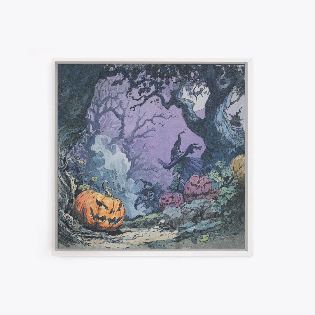 1980s Neon Horror, Gothic Storybook Art, Square Wall Art, Dark Fantasy Wall Art, Framed Canvas Print, Halloween Wall Art