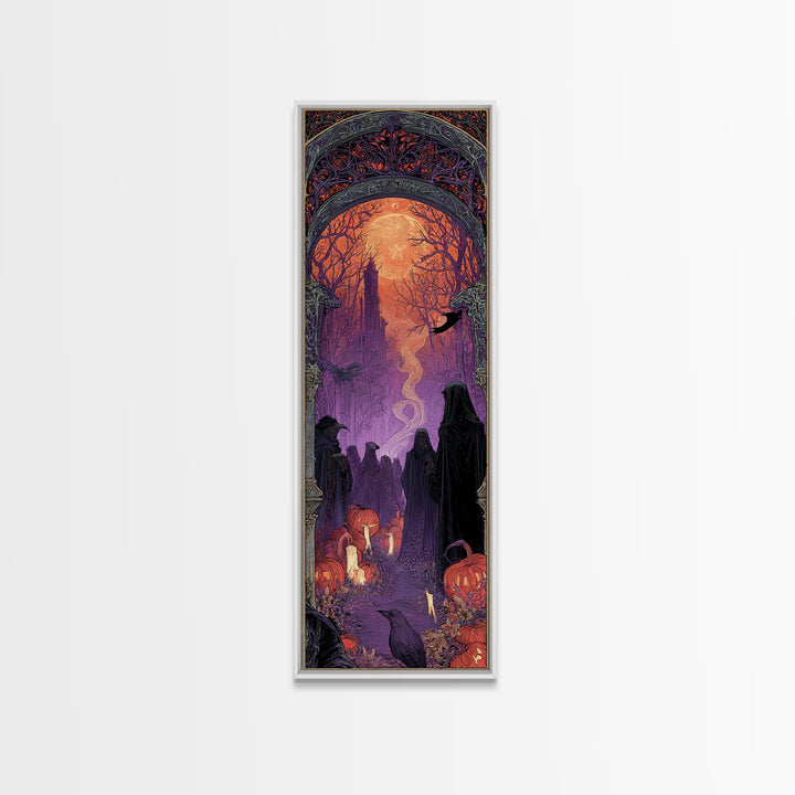 1980s Neon Horror, Stained Glass Gothic Art, Tall Narrow Wall Art, Dark Halloween Decor, Canvas Print, Halloween Wall Art