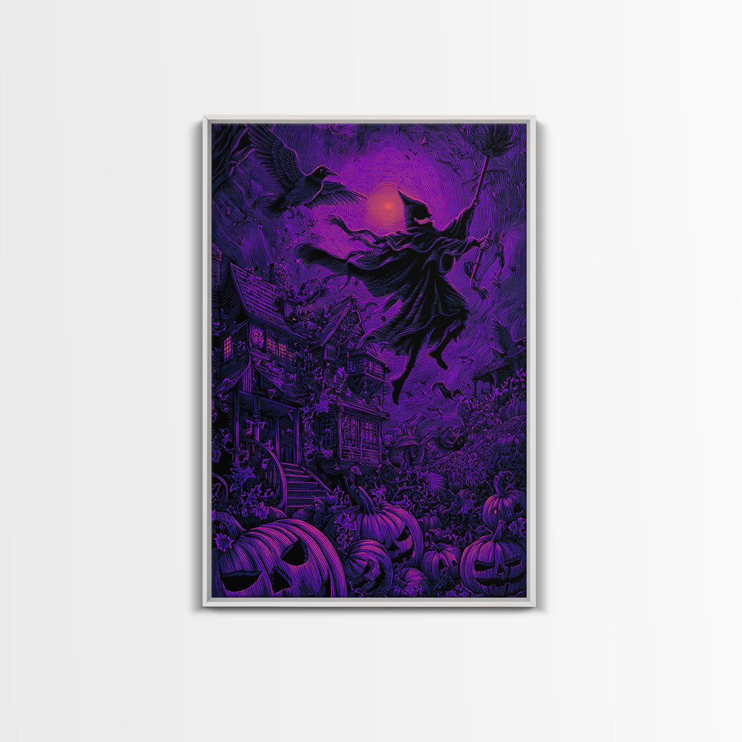 1980s Neon Horror, Victorian Macabre Art, Vertical Wall Art, Dark Halloween Decor, Framed Canvas Print, Halloween Wall Art