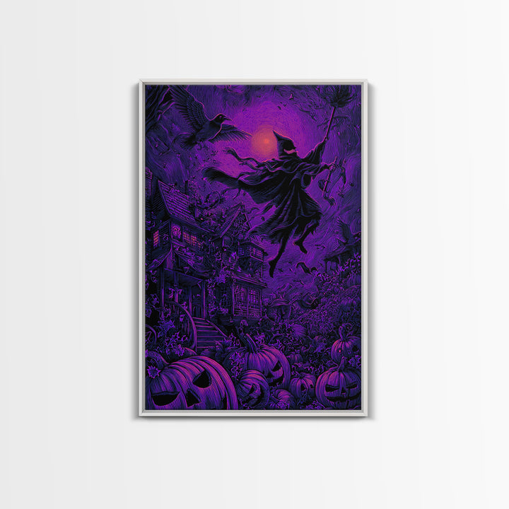 1980s Neon Horror, Victorian Macabre Art, Vertical Wall Art, Dark Halloween Decor, Framed Canvas Print, Halloween Wall Art