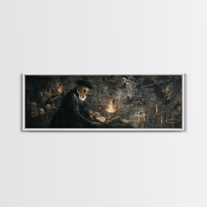 Dark Academia Halloween, Medieval Grotesque Art, Extra Wide Wall Art, Gothic Horror Wall Art, Canvas Print, Halloween Wall Art