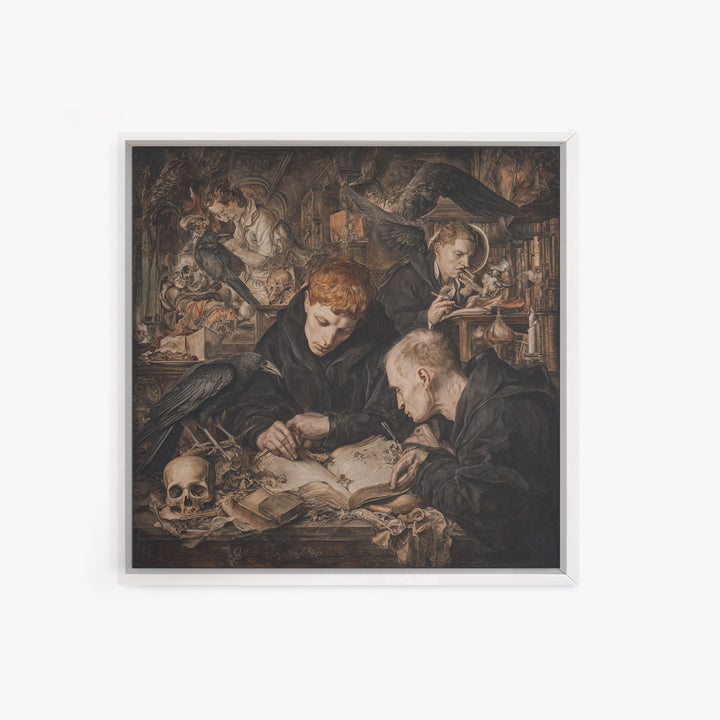 Dark Academia Halloween, Dark Renaissance Art, Square Wall Art, Macabre Wall Art, Framed Canvas Print, Halloween Wall Art