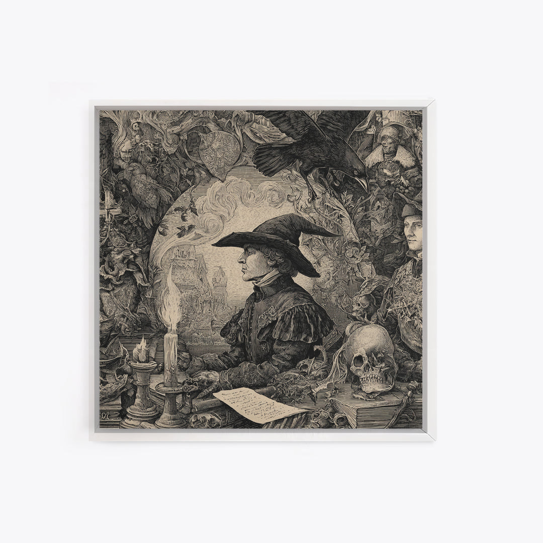 Dark Academia Halloween, Renaissance Engraving Art, Square Wall Art, Gothic Horror Wall Art, Canvas Print, Halloween Wall Art