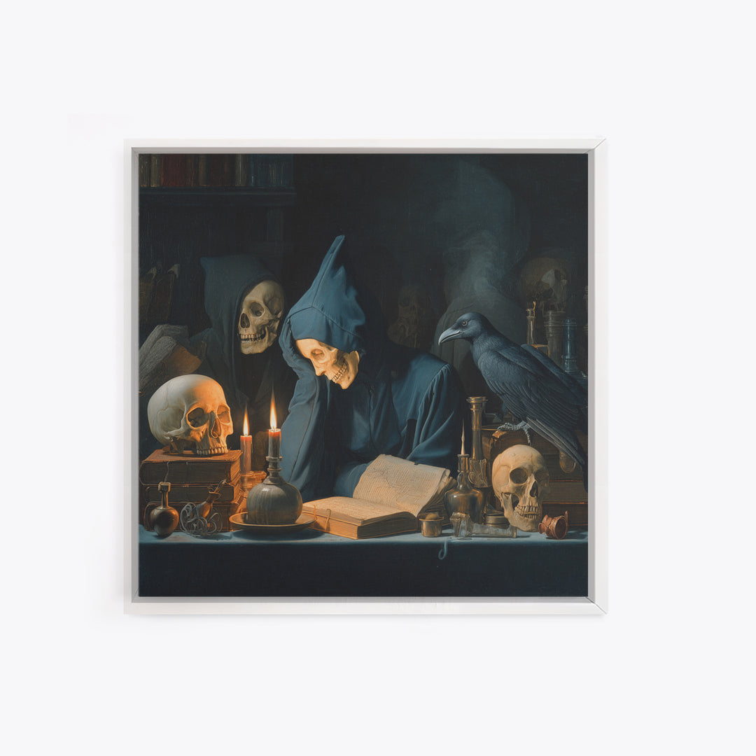 Dark Academia Halloween, Danse Macabre Art, Square Wall Art, Gothic Horror Wall Art, Framed Canvas Print