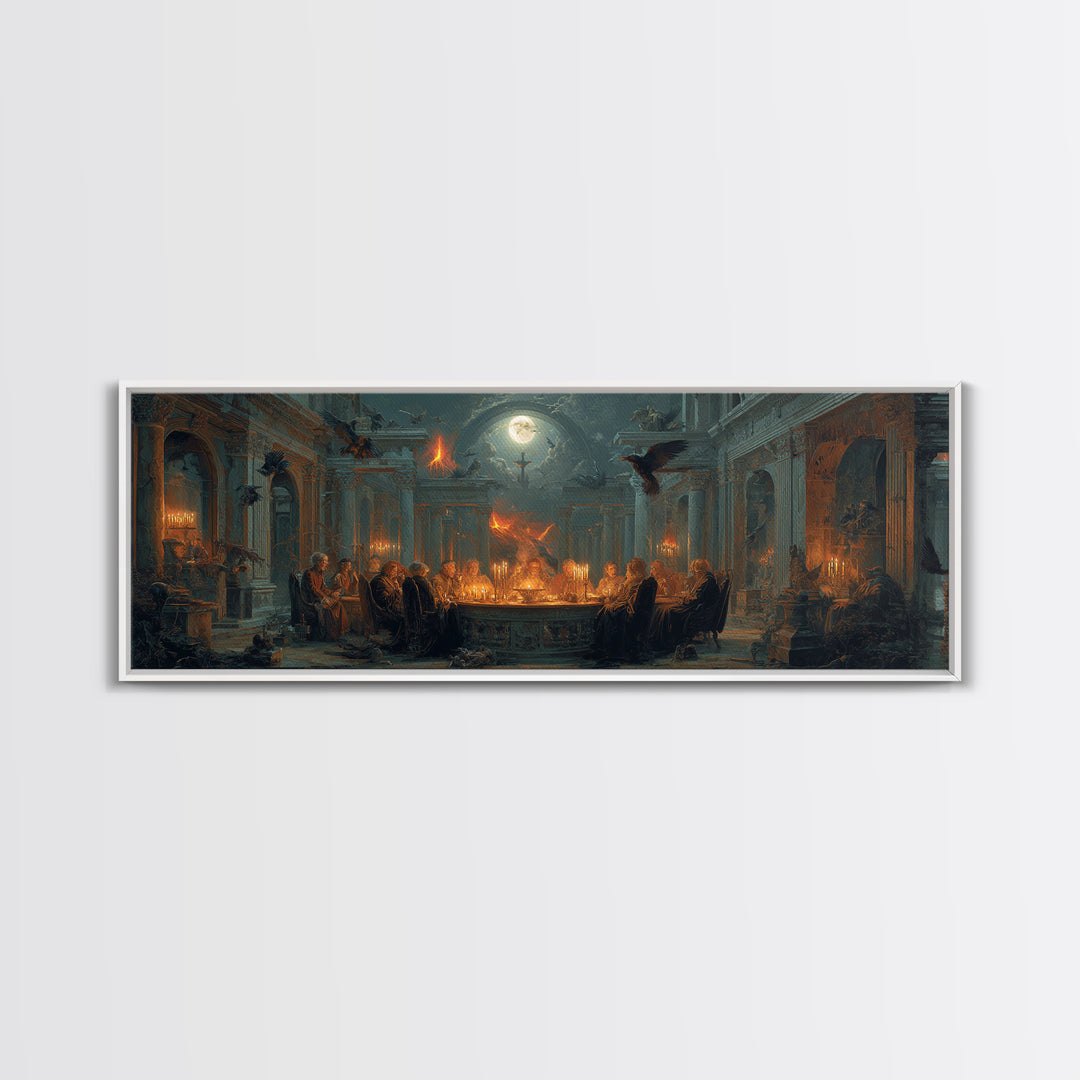 Dark Academia Halloween, Apocalyptic Romantic Art, Extra Wide Wall Art, Dark Halloween Decor, Canvas Print, Halloween Wall Art