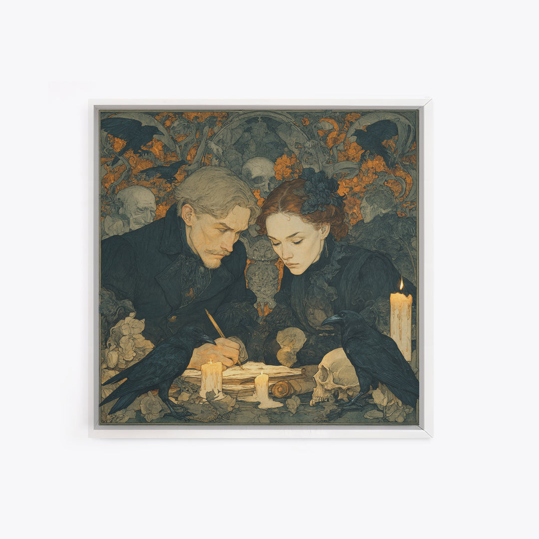 Dark Academia Halloween, Symbolist Death Art, Square Wall Art, Macabre Wall Art, Framed Canvas Print, Halloween Wall Art