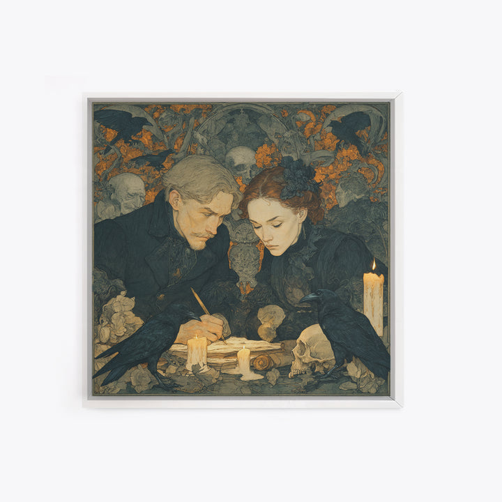 Dark Academia Halloween, Symbolist Death Art, Square Wall Art, Macabre Wall Art, Framed Canvas Print, Halloween Wall Art