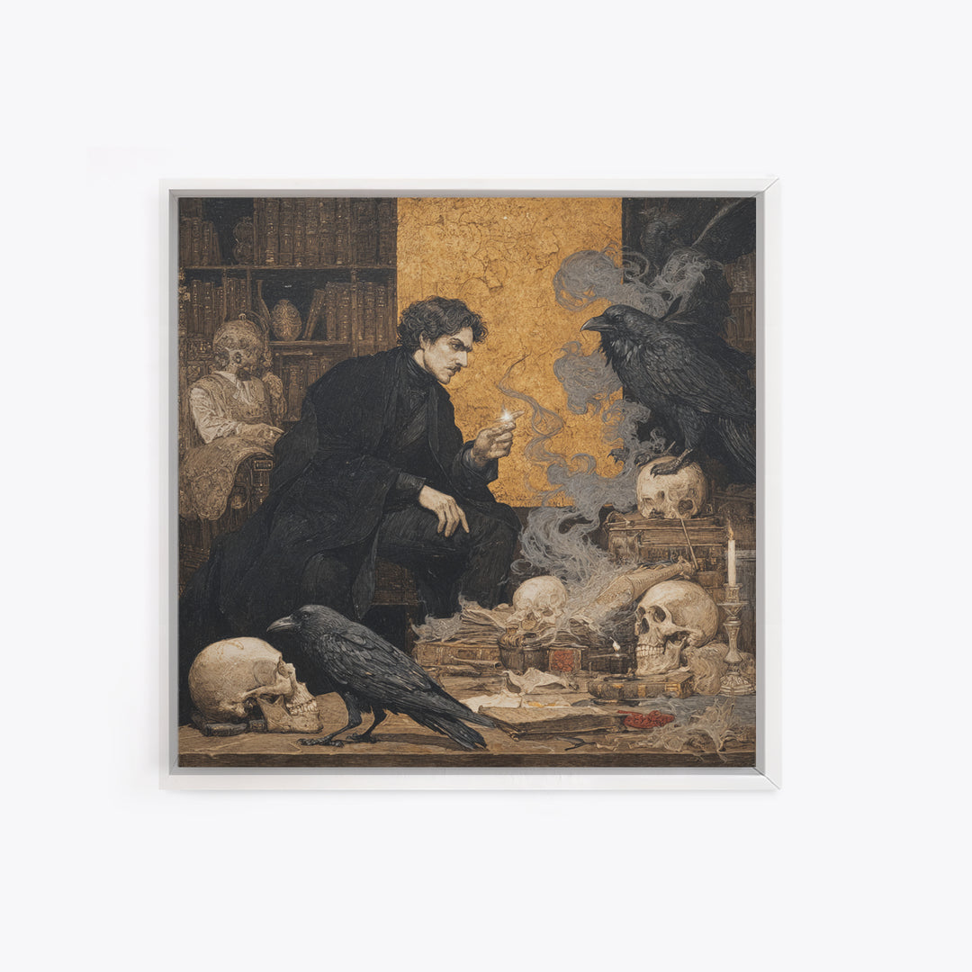 Dark Academia Halloween, Symbolist Etching Art, Square Wall Art, Macabre Wall Art, Canvas Print, Halloween Wall Art, Spooky Wall Decor