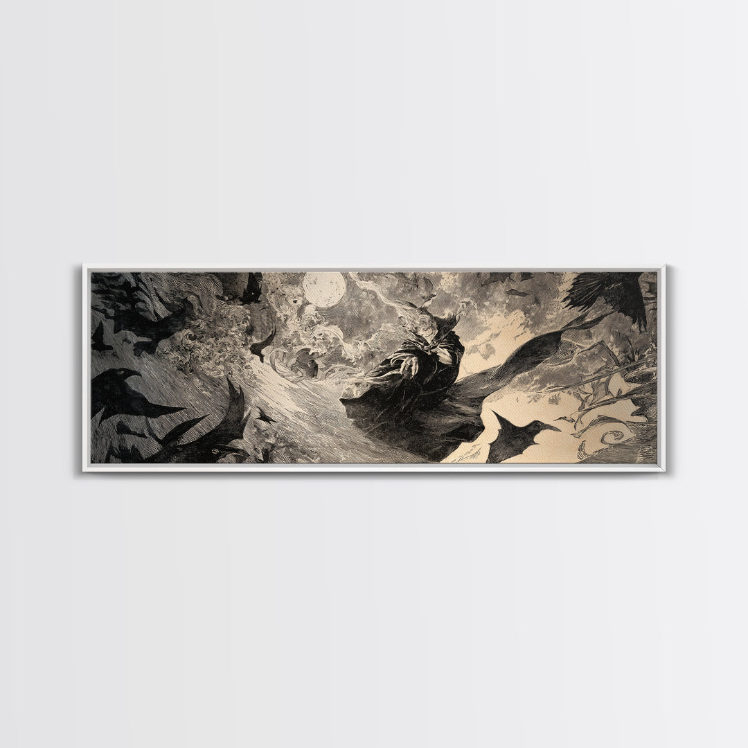 Dark Academia Halloween, Expressionist Nightmare Art, Extra Wide Wall Art, Dark Fantasy Wall Art, Canvas Print, Halloween Wall Art